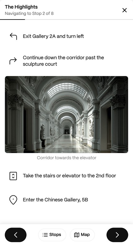 Colturo tour navigation screen
